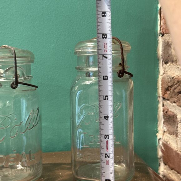 2 Ball Ideal Canning Glass Jars with Wire Bale Round No 10 & Square No 8 - Picture 11 of 16